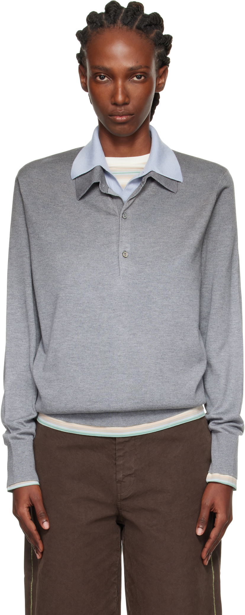 Поло тениска Acne Studios Acne Studios Layered Silk Polo Сиво | A60591-