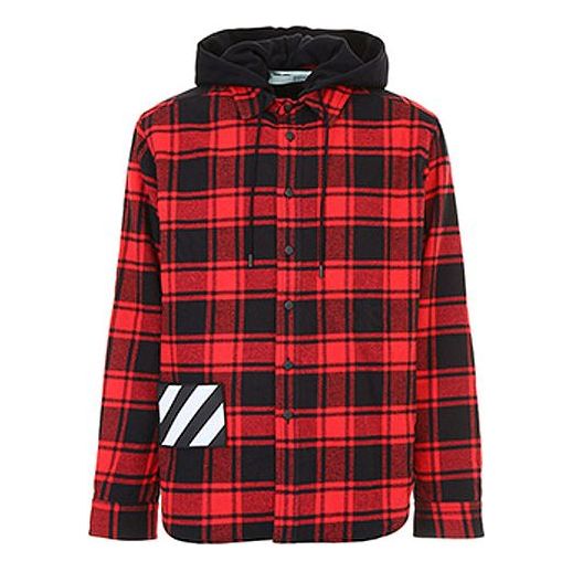 Риза Off-White Plaid Splicing Hooded Shirt Червено | OMGA061E18A270012000, 0