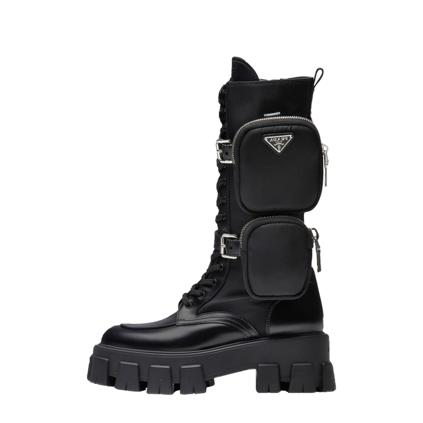 Кецове и обувки Prada Monolith 55mm Pouch Tall Boots Black Leather Черно | 1W257M_3LJS_F0002_F_B055