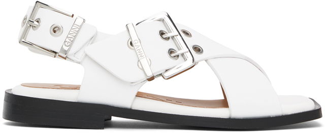 GANNI Feminine Buckle Cross Strap Sandals
