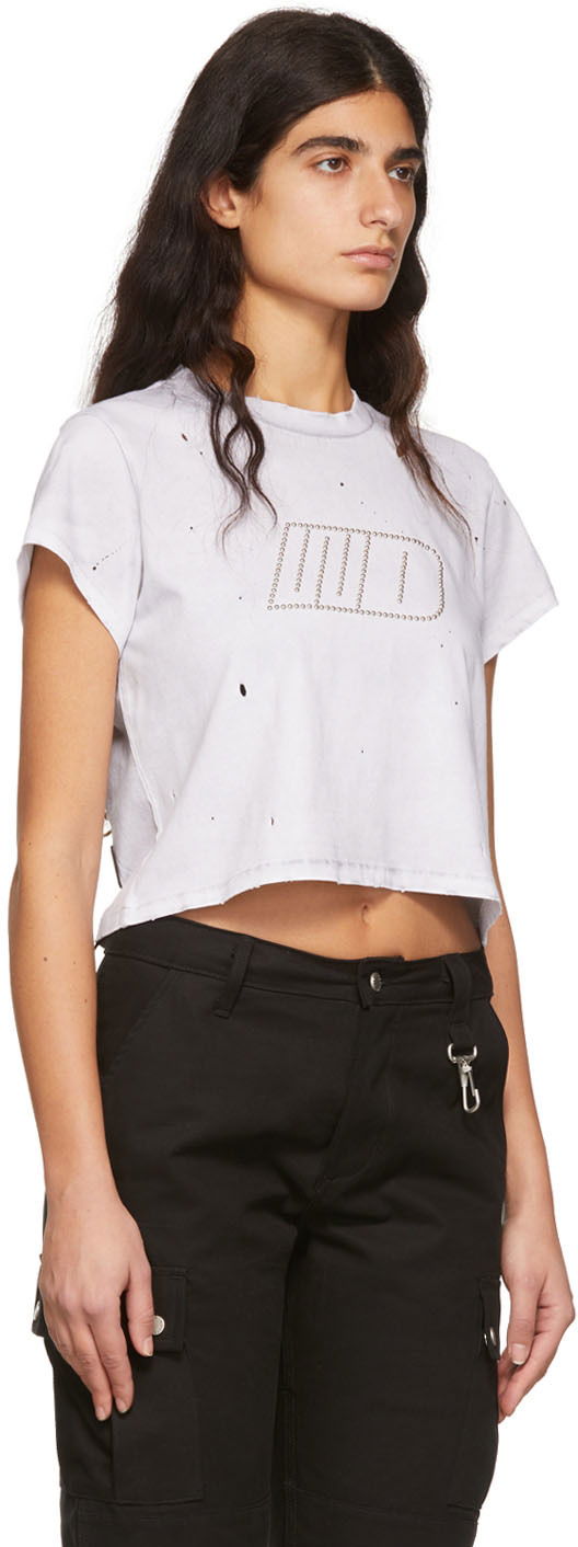 Съкратен топ We11done Cropped Distressed Studded T-Shirt Бяло | WD-TT1-22-512-W-WH, 1
