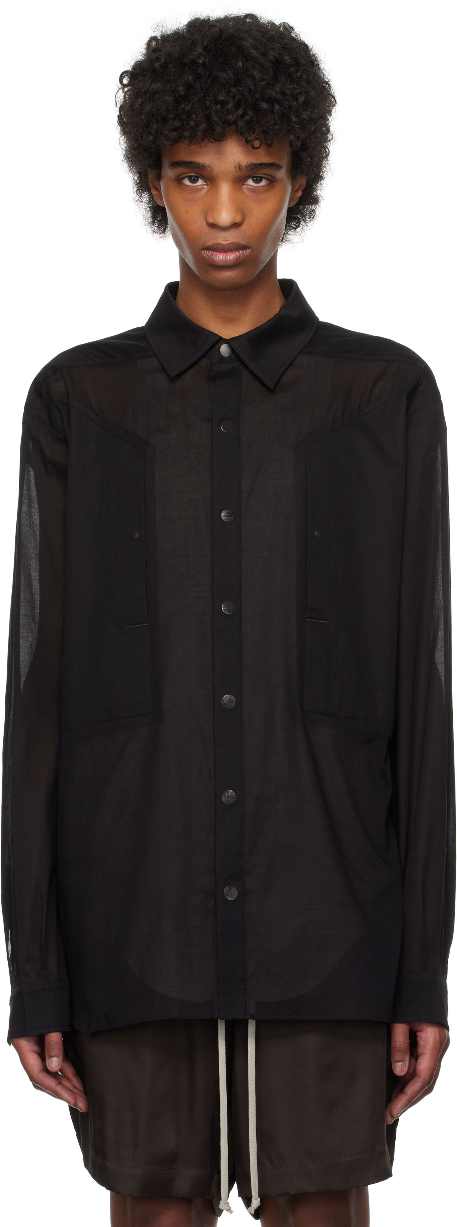 Риза Rick Owens Rick Owens Hollywood Jumbo Fogpocket Outer Shirt Черно | RU01E5240 CV, 0
