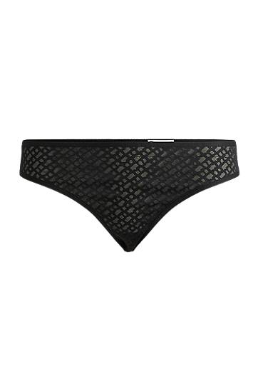 гащички BOSS Monogram Lace Briefs with Logo Trim Черно | 50520389