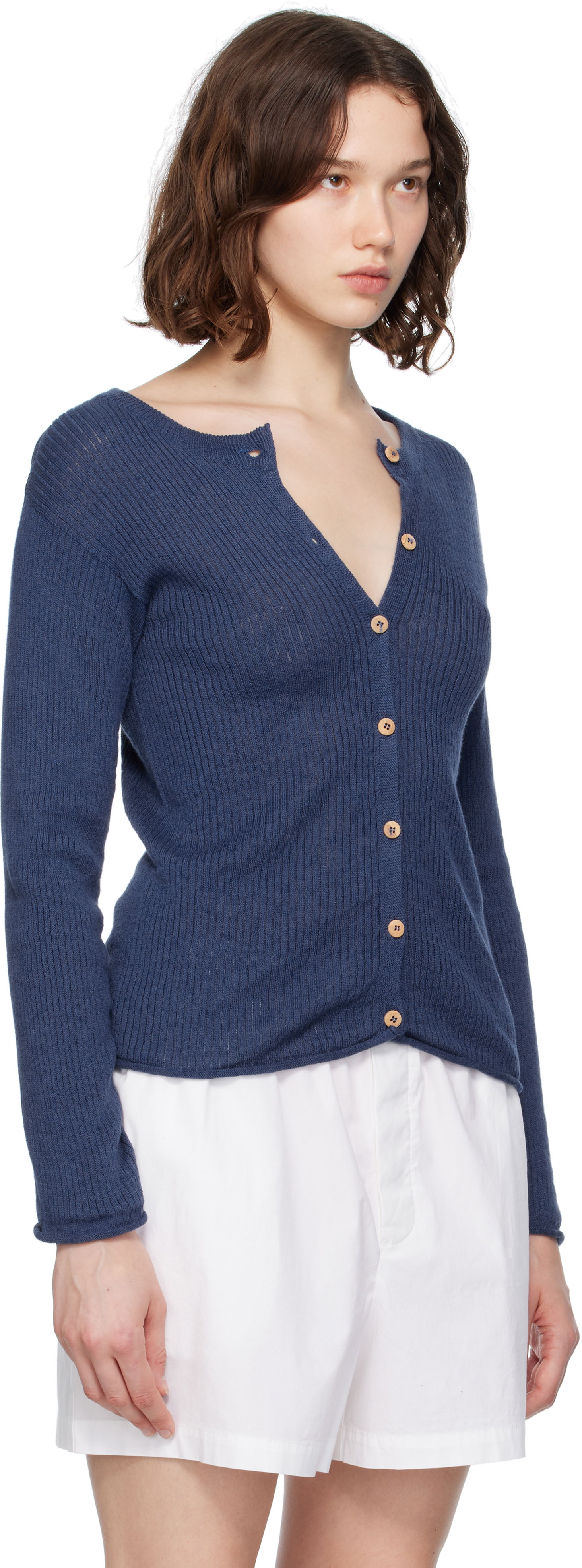 Пуловер Baserange Baserange Ribbed Knit Cardigan Синьо | KDRC-LI-SU25, 1