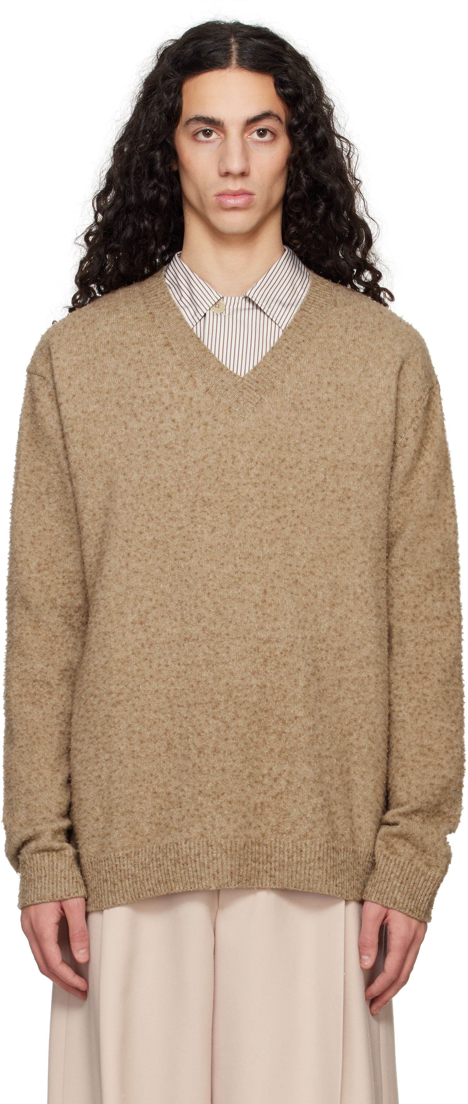 Пуловер Maison Margiela Maison Margiela Pilling V-Neck Sweater Кафяво | S50HN0011 M13108, 0