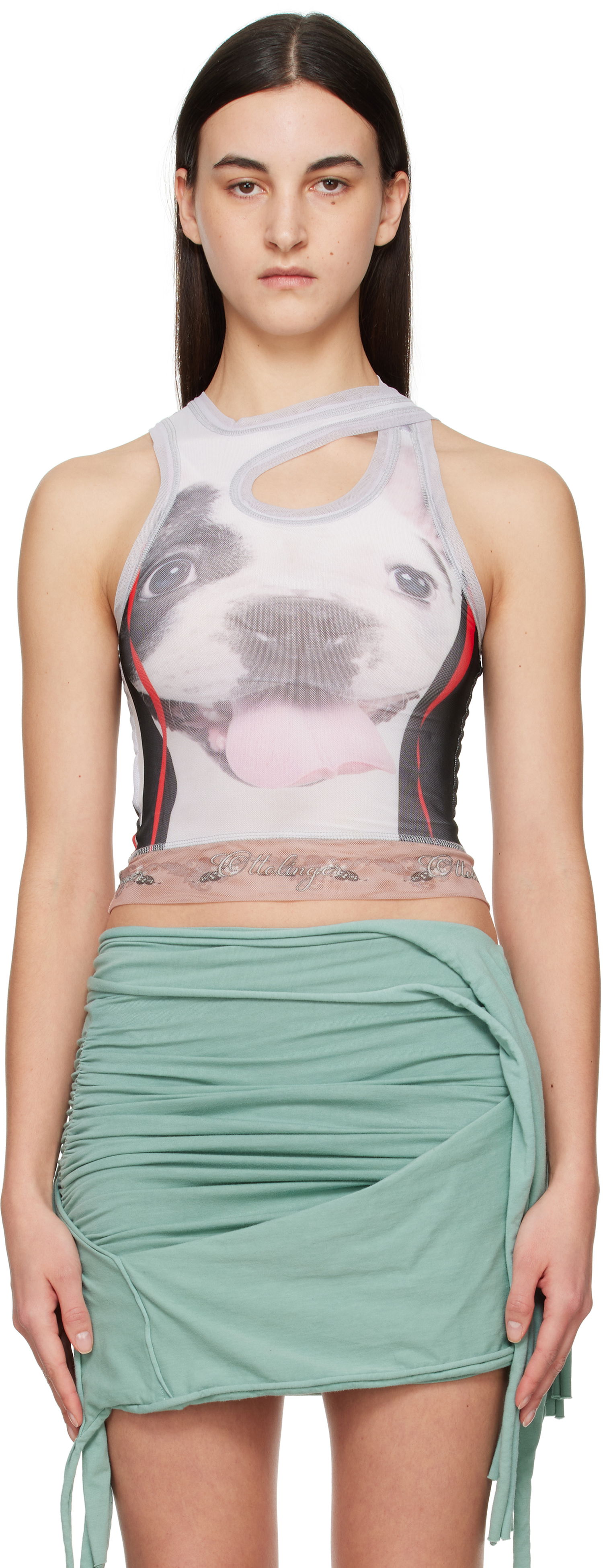 Потник Ottolinger Ottolinger Mesh Dog Print Cutout Tank Top Бяло | 10110060102, 0