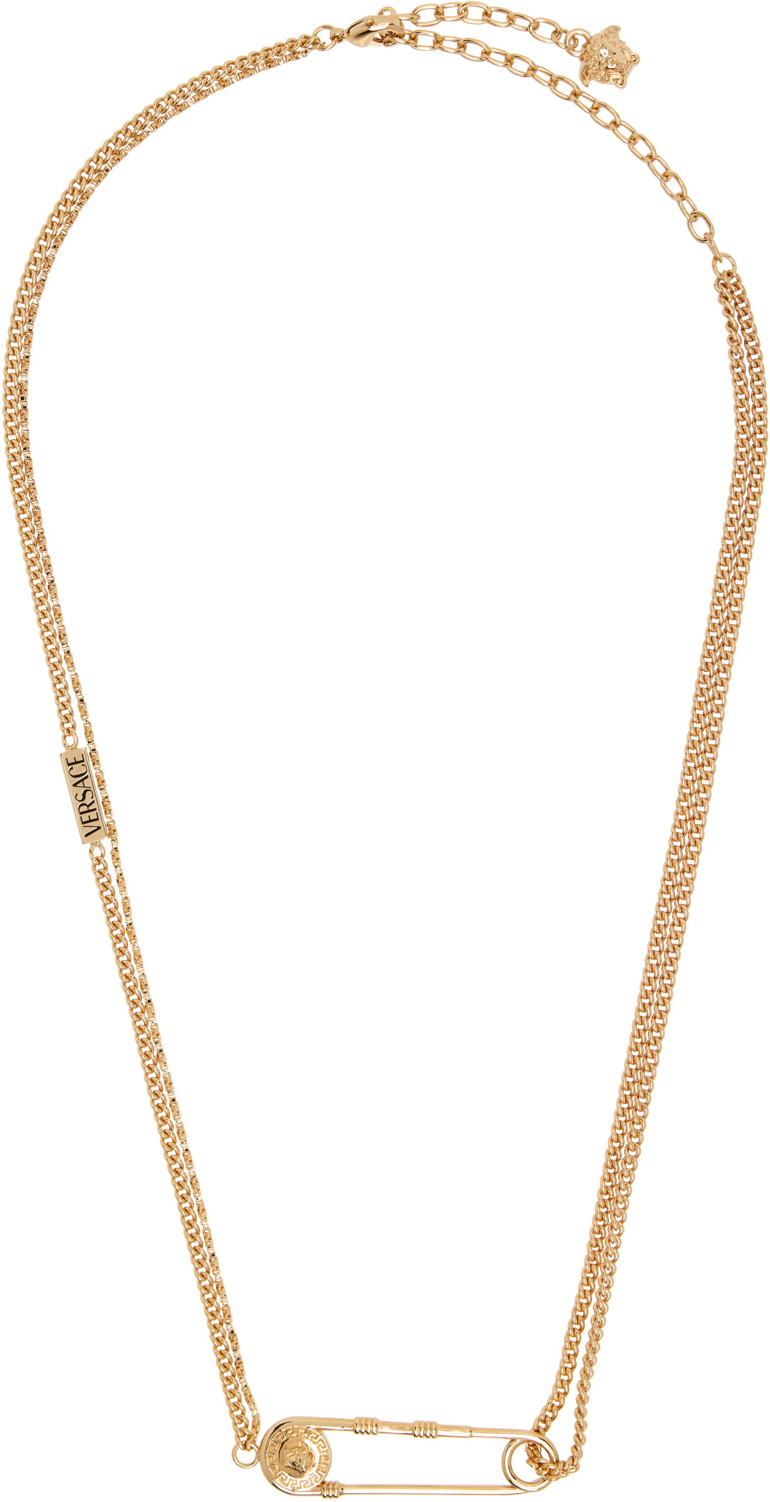 Колие Versace Versace Gold-Tone Double Chain Safety Pin Pendant Necklace Металик | 1020256_1A00620, 1