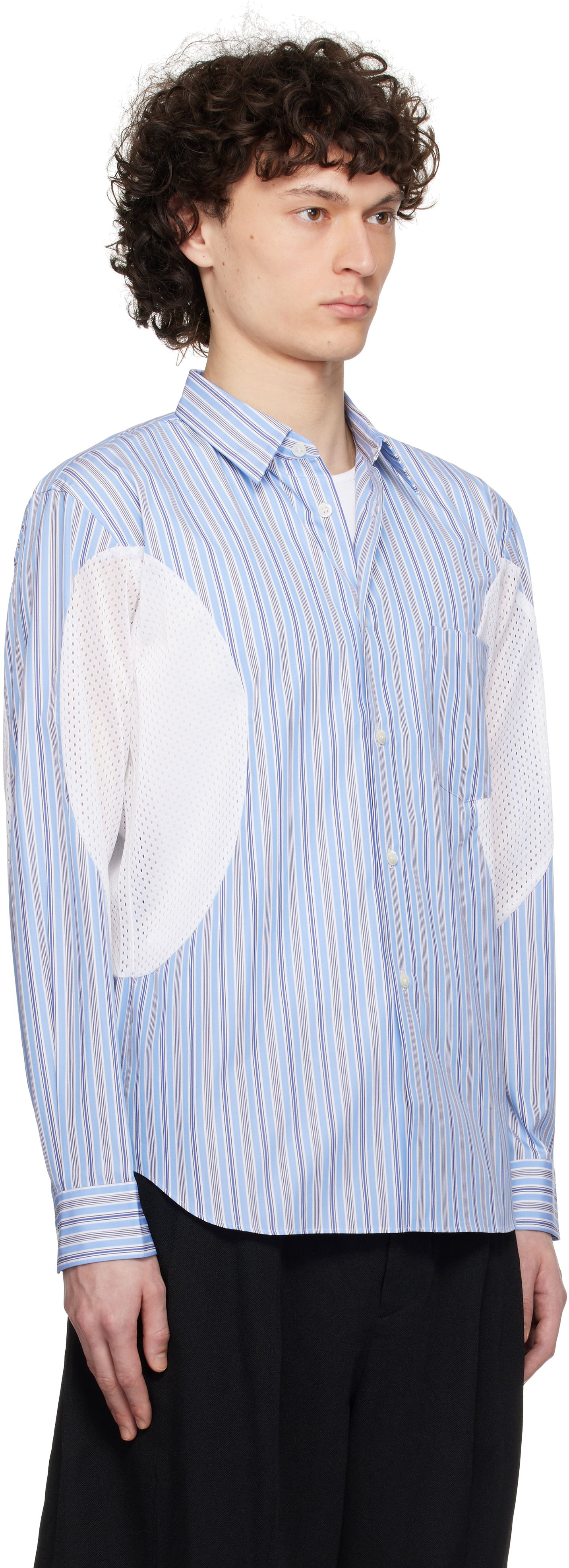 Риза Comme des Garçons Broad Stripe x Polyester Mesh Shirt Синьо | DO-B025-051, 1