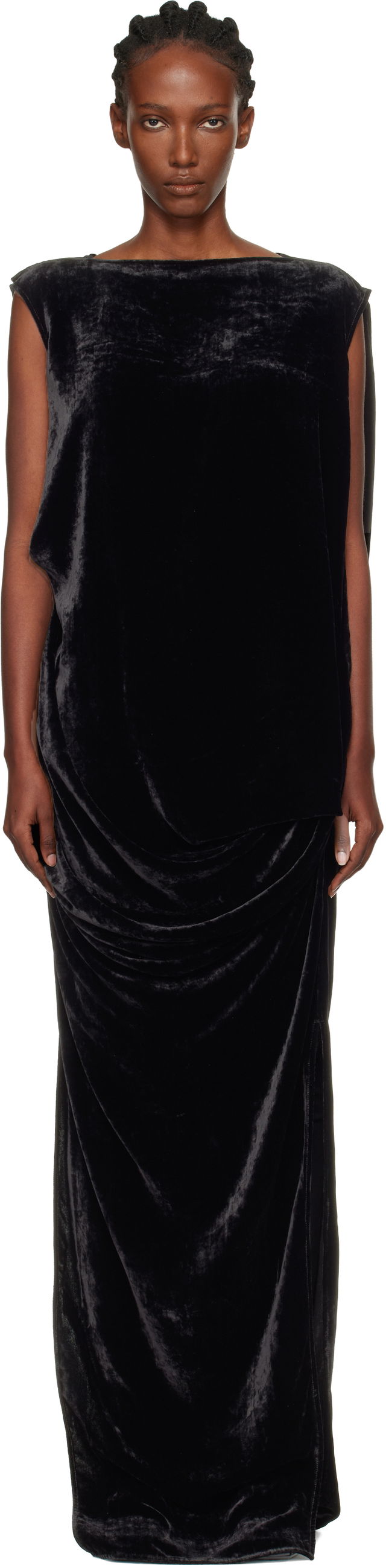 Rick Owens Concordians Nouveau Velvet Draped Sleeveless Maxi Dress