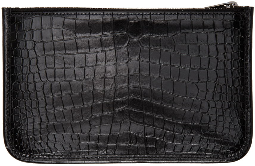 Портфейл Saint Laurent Saint Laurent Niki Croc Bill Pouch Черно | 606533 1QP0D, 1