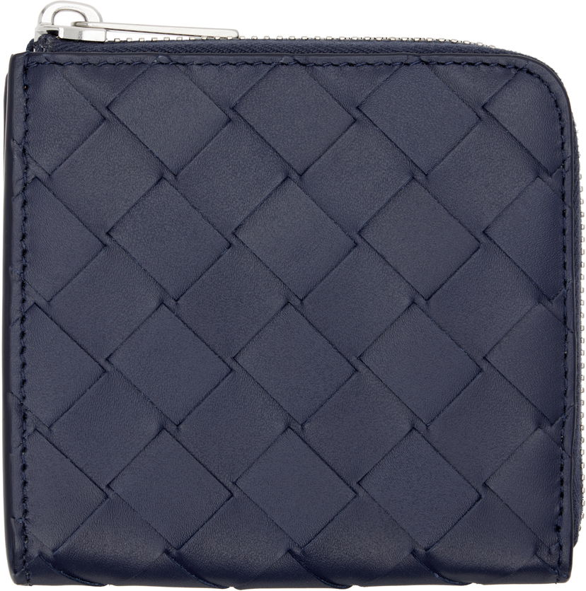 Портфейл Bottega Veneta Bottega Veneta Intrecciato Square Zip Wallet Тъмно синьо | 817741VCPQ53262