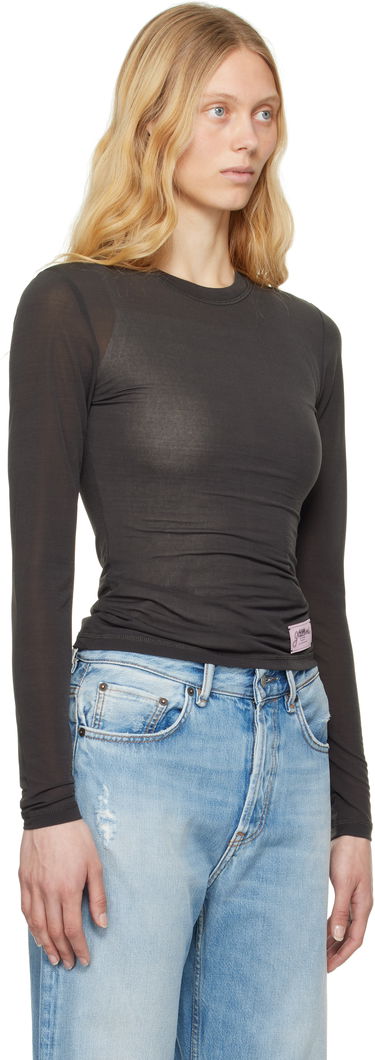 Тениска GANNI GANNI Sheer Mesh Jersey Long Sleeve T-shirt Сиво | T4242, 1