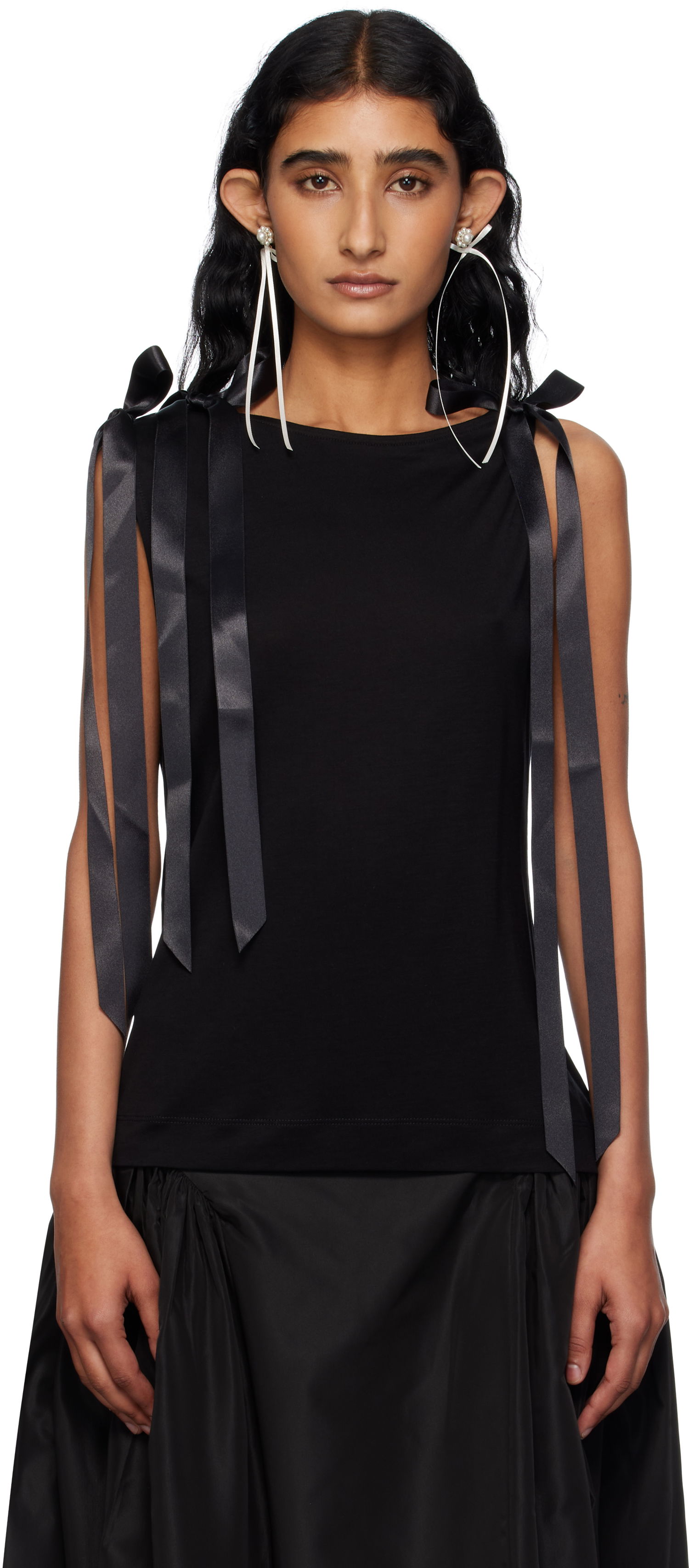 Потник Simone Rocha Simone Rocha Bow Ribbon Tail Tank Top Черно | 5366 0571, 0
