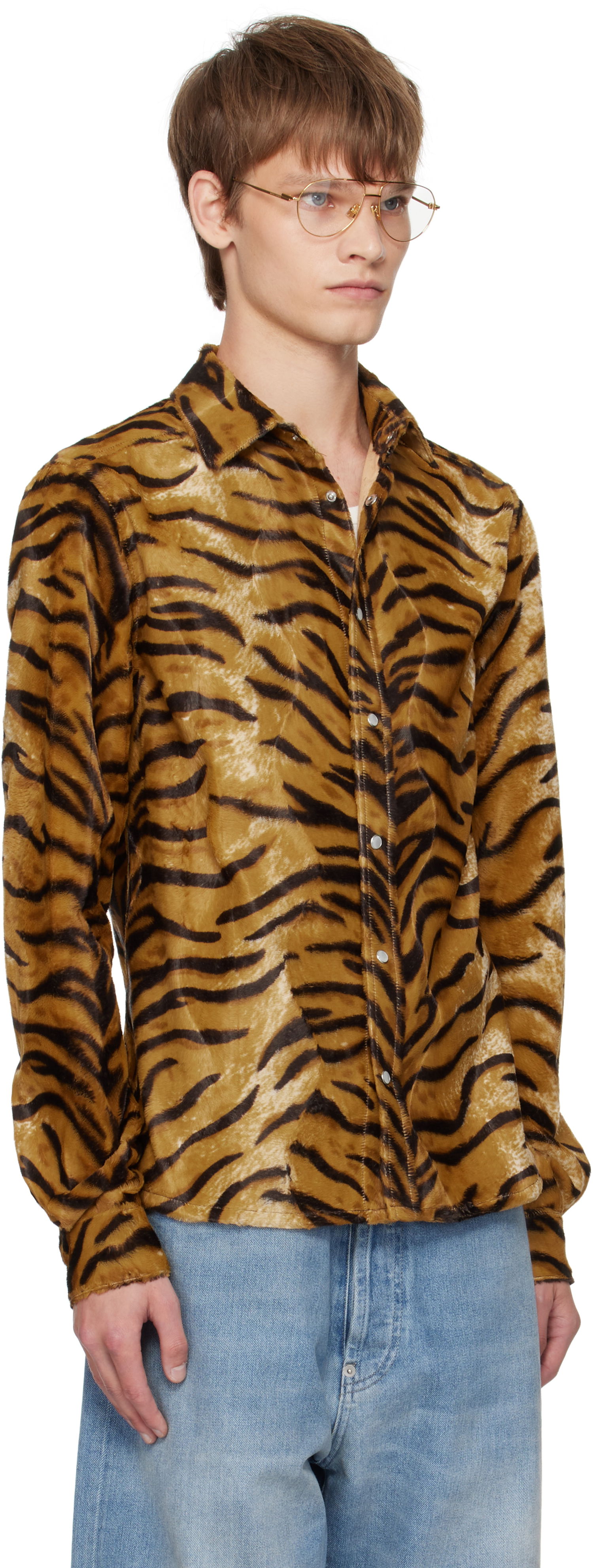 Риза Martine Rose Martine Rose Slim Fit Tiger Print Shirt Кафяво | 483WF06719, 1