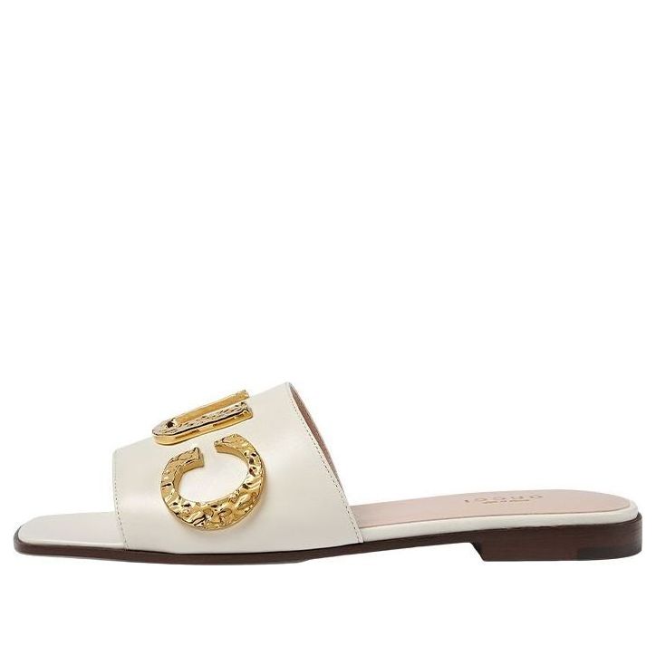 Кецове и обувки Gucci Gucci Cara Grained Leather Slip-On Sandals Бяло | 694858-C9D00-9022