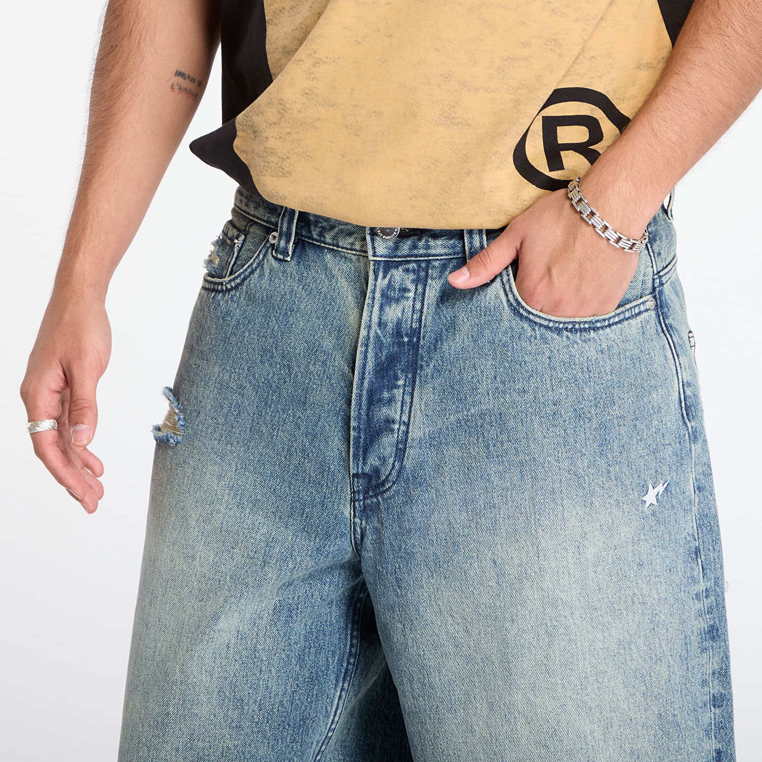 Къси панталони BAPE Sta Distressed Washed Relaxed Fit Denim Shorts Синьо | 001DSL801302MLIG, 1