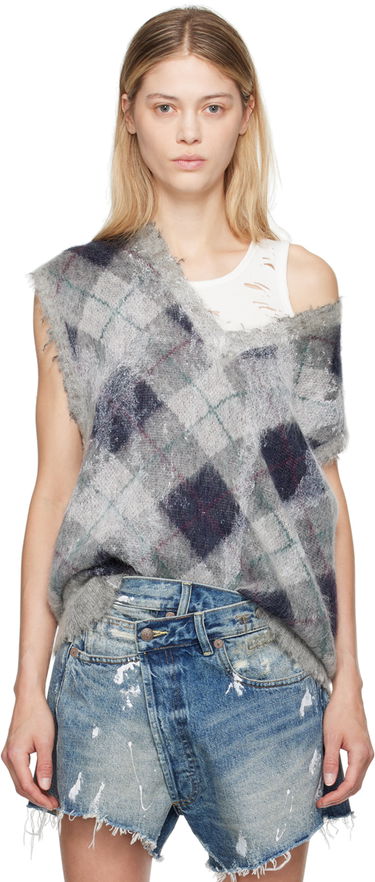 Пуловер R13 R13 Oversized Argyle Vest Сиво | R13WY244-Y058B, 0