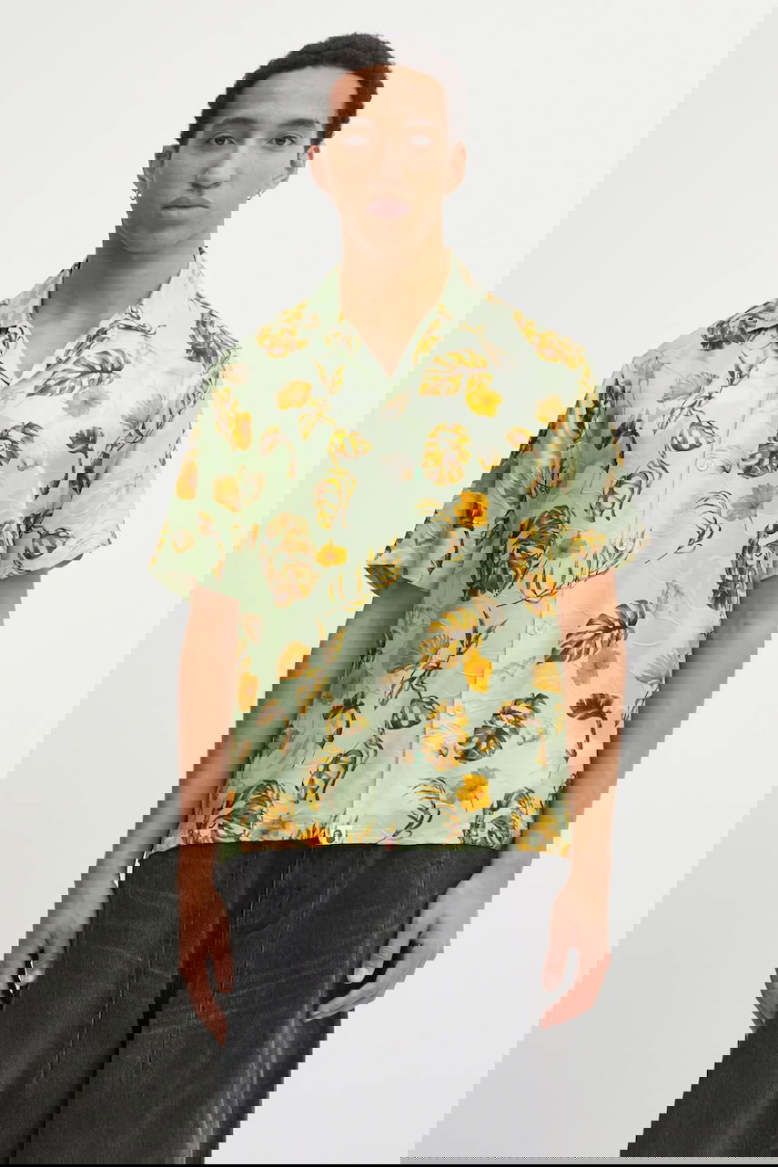 Риза BAPE Relaxed Silk Blend Vacation Pattern Open Collar Shirt Зелено | 1L30132308, 0