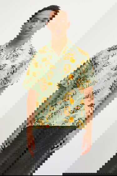 Риза BAPE Relaxed Silk Blend Vacation Pattern Open Collar Shirt Зелено | 1L30132308, 0