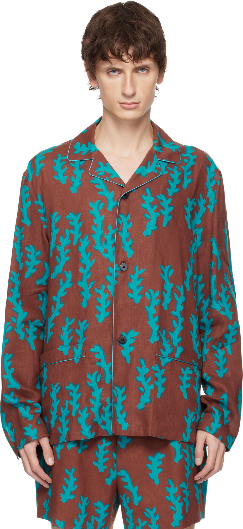 Пижама ZEGNA Linen Pajama Shirt with Coral Pattern Многоцветен | NPC50 009 619