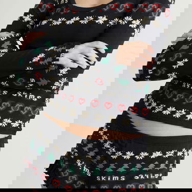 Пижама SKIMS SKIMS x CPFM Sleep Scoop Neck Top & Short Sleep Set Fairisle Черно | ST-SET-10920W-OPF, 5