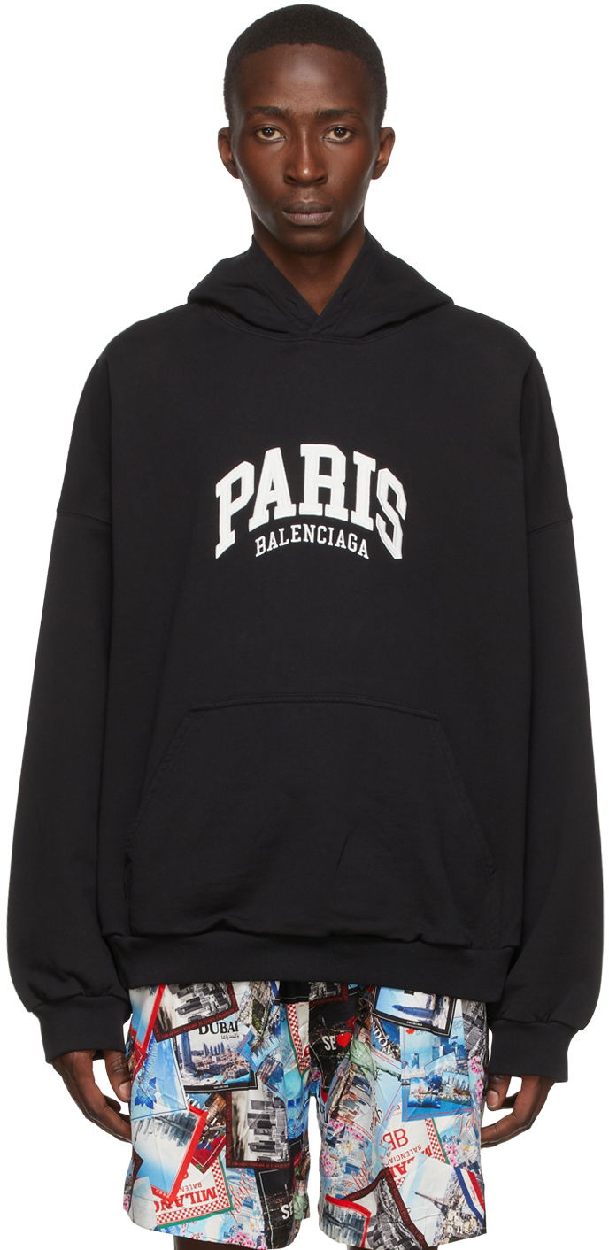 Суитчър Balenciaga Paris Logo Cotton Hoodie Черно | 674986-TLVL8-1070