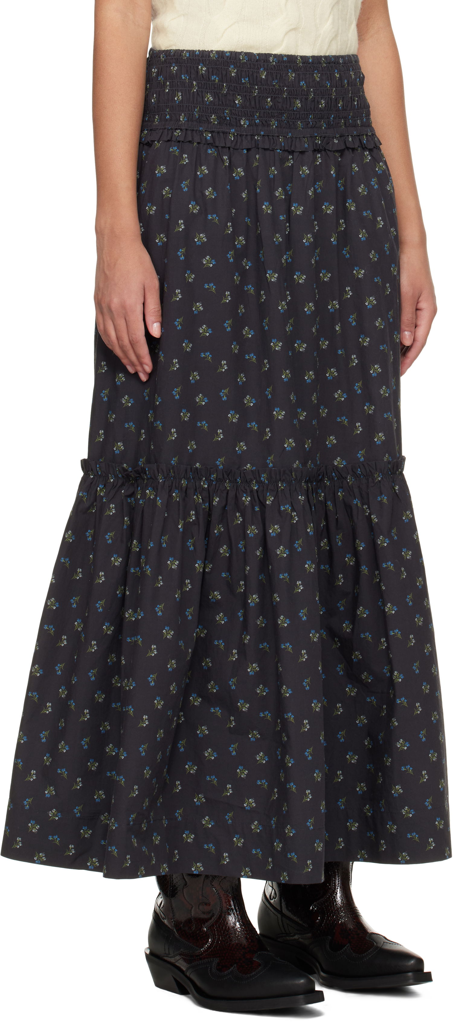 Пола GANNI Ganni Floral Printed Maxi Skirt Черно | W0308, 1