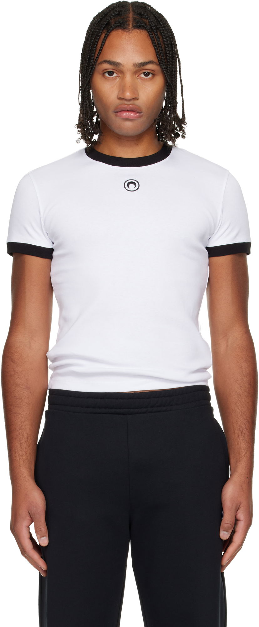 Тениска Marine Serre Moon Logo Bicolor Jersey Baby Fit T-shirt Бяло | UTT010ACJER0008