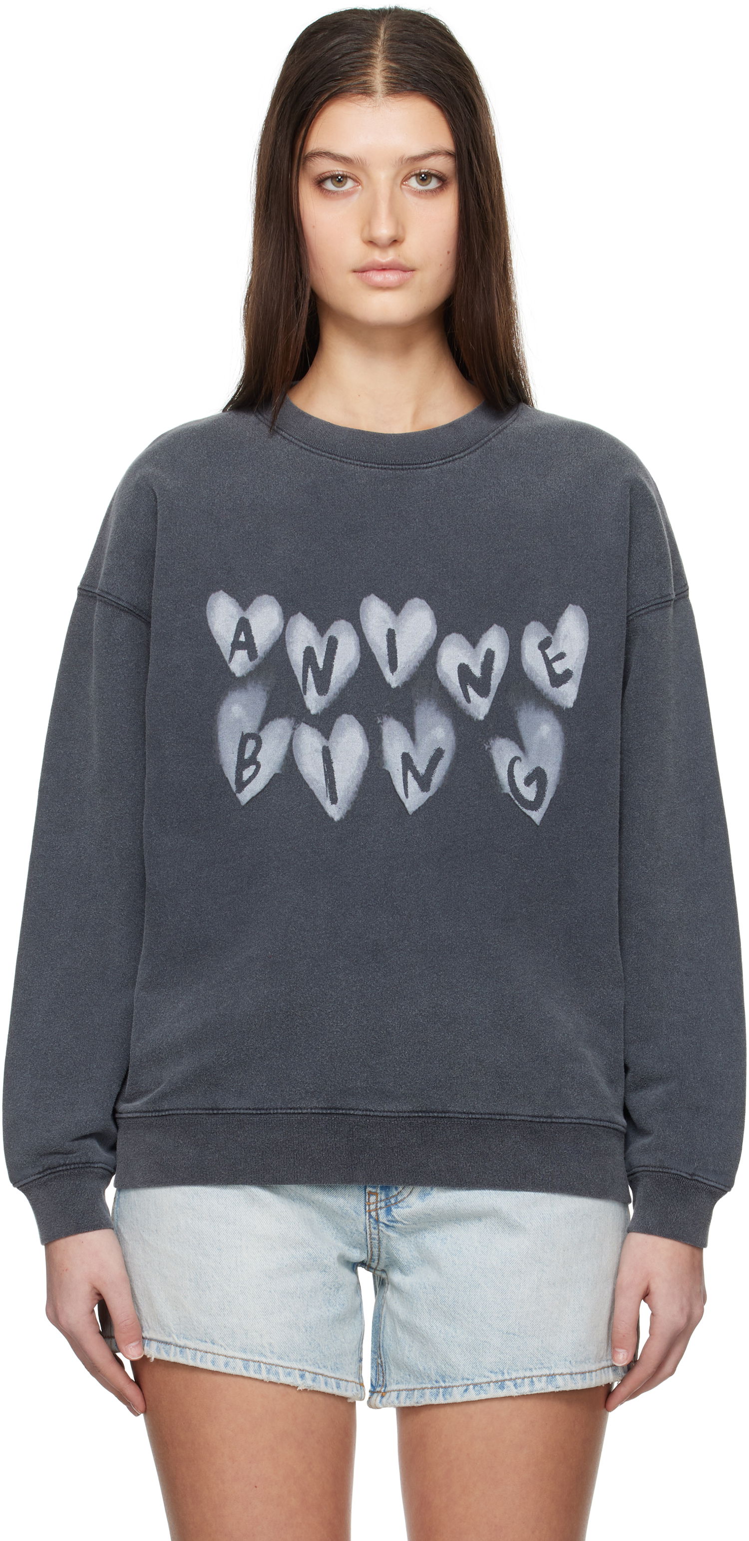 Суитчър Anine Bing ANINE BING Spencer Hearts Sweatshirt Сиво | A-08-10517-WBL1, 0