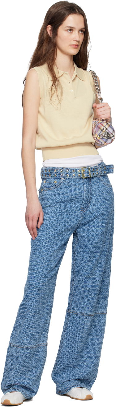 Дънки GANNI GANNI Izey Fluffy Belt Jeans Синьо | J1721, 3