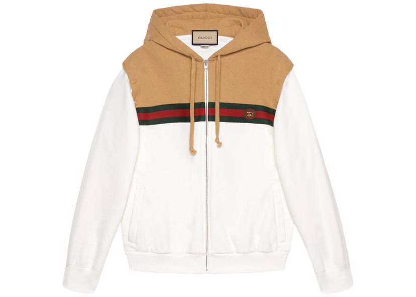 Суитчър Gucci Cotton Sweatshirt With Web Camel/Ivory Бяло | 660292 XJDHD 2109