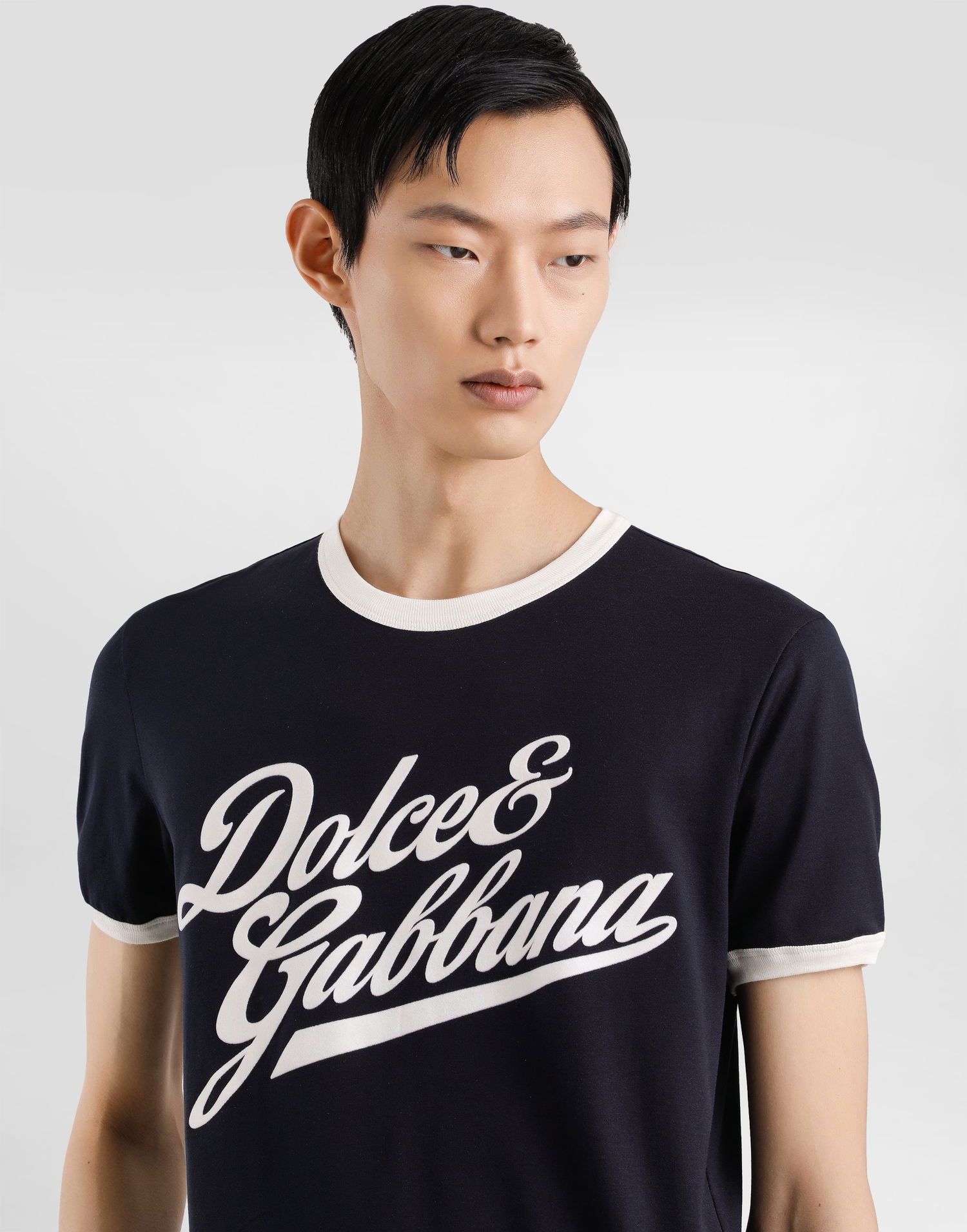 Тениска Dolce & Gabbana Dolce & Gabbana Cotton T-Shirt with Flock Print Тъмно синьо | G8PV1TG7PGCB0665, 1