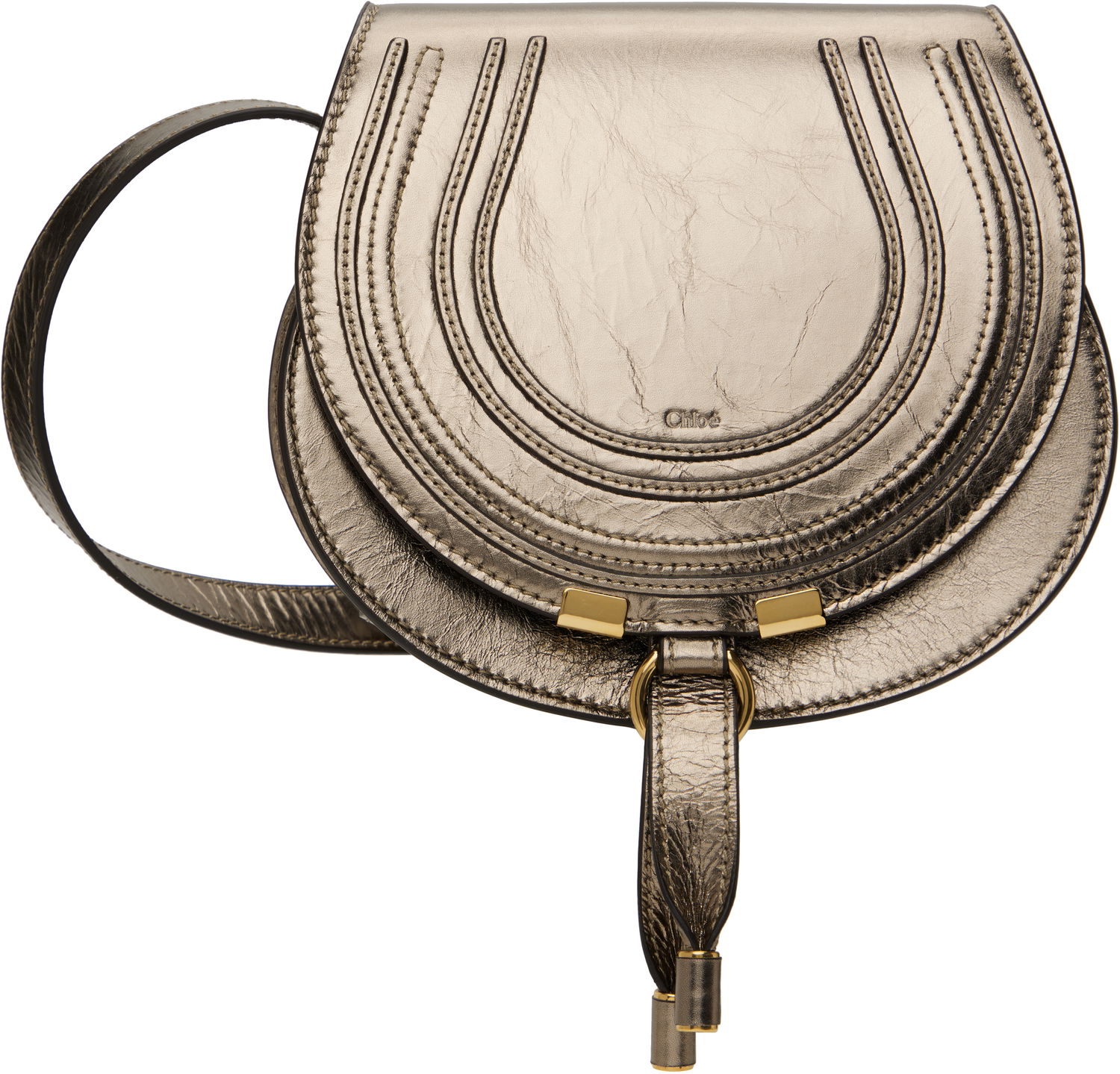 Чанта през рамо CHLOÉ Small Metallic Leather Saddle Bag Металик | CHC25SS680O54, 0