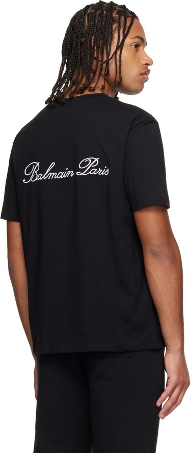 Тениска Balmain Embroidered Balmain Paris Signature T-shirt Черно | FH1EG000BC68, 2