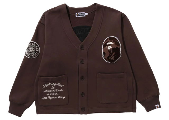 BAPE College Badges Sweat Cardigan Brown