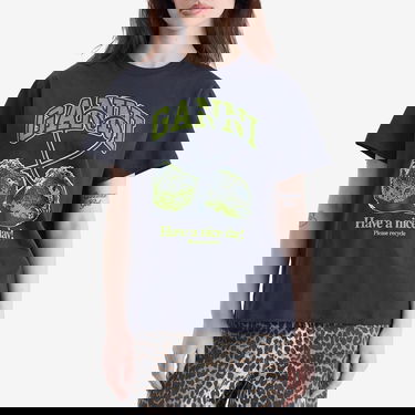 Тениска GANNI GANNI Relaxed Fit Graphic T-Shirt with Cherries Print Тъмно синьо | T4292-252, 2