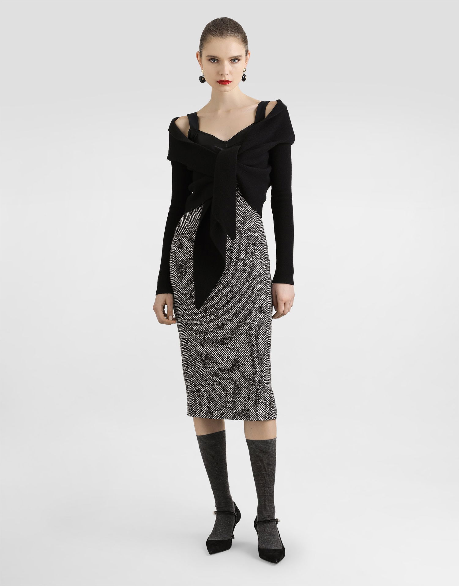 Pокля Dolce & Gabbana Dolce & Gabbana Heavy Crepe and Damier Print Dress Черно | F6TVSTFSA73HH5QU, 1