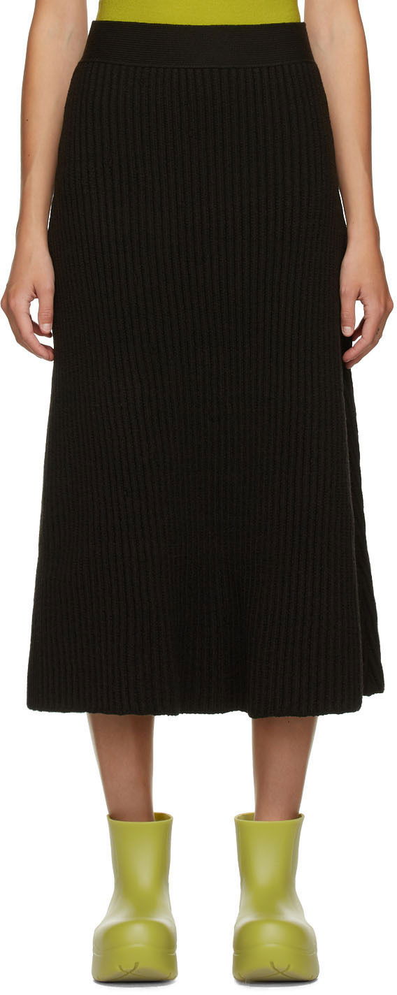 Пола Bottega Veneta Rib Distorted Mid-Length Skirt Черно | 638136 V08G0