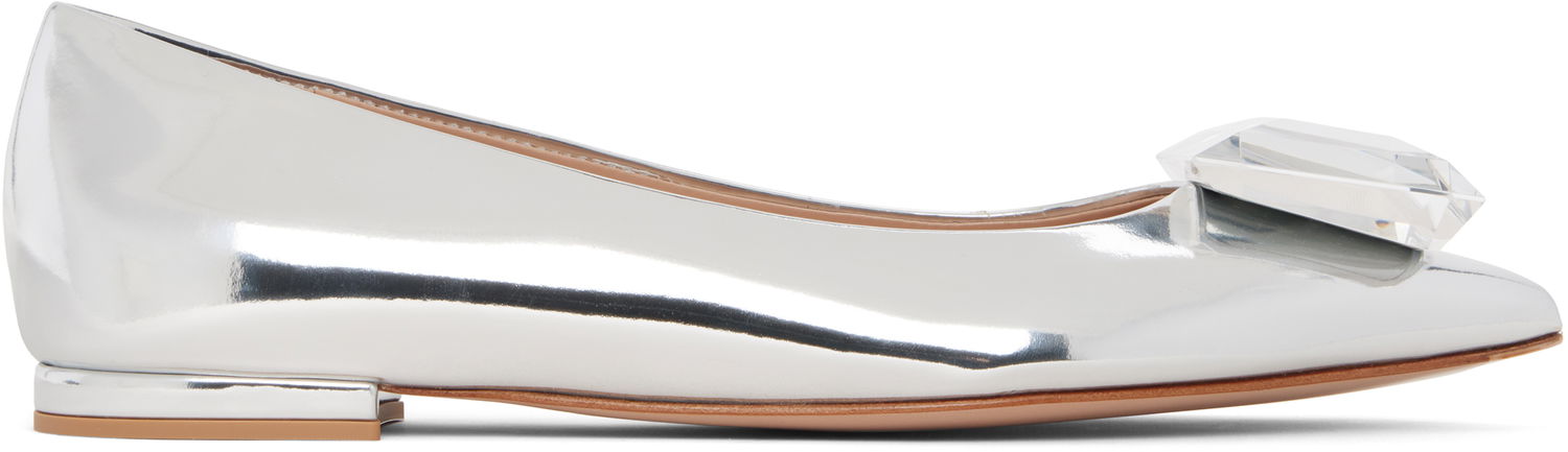 Кецове и обувки Gianvito Rossi Metallic Crystal-Embellished Jaipur Ballerina Flats Металик | G22131-05RIC-MET, 0