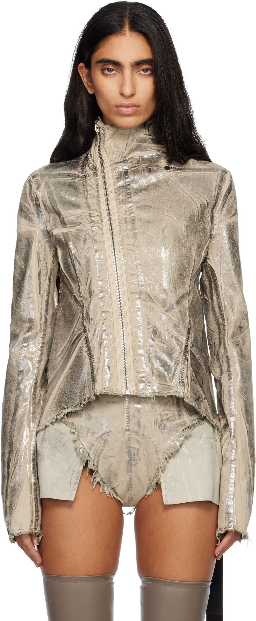 Яке Rick Owens Concordians Naska Gary Metallic Crinkled Denim Jacket Металик | DS02E7703 SDPF