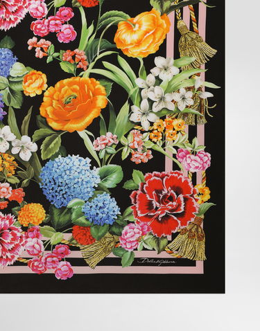 Шал Dolce & Gabbana Dolce & Gabbana Floral Print Silk Twill Square Scarf Черно | FN090RGDCV9H45KU, 3