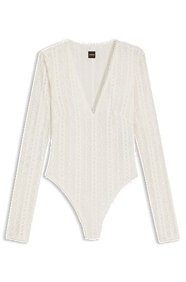 боди BOSS Embroidered V-Neck Bodysuit Бяло | 50543555