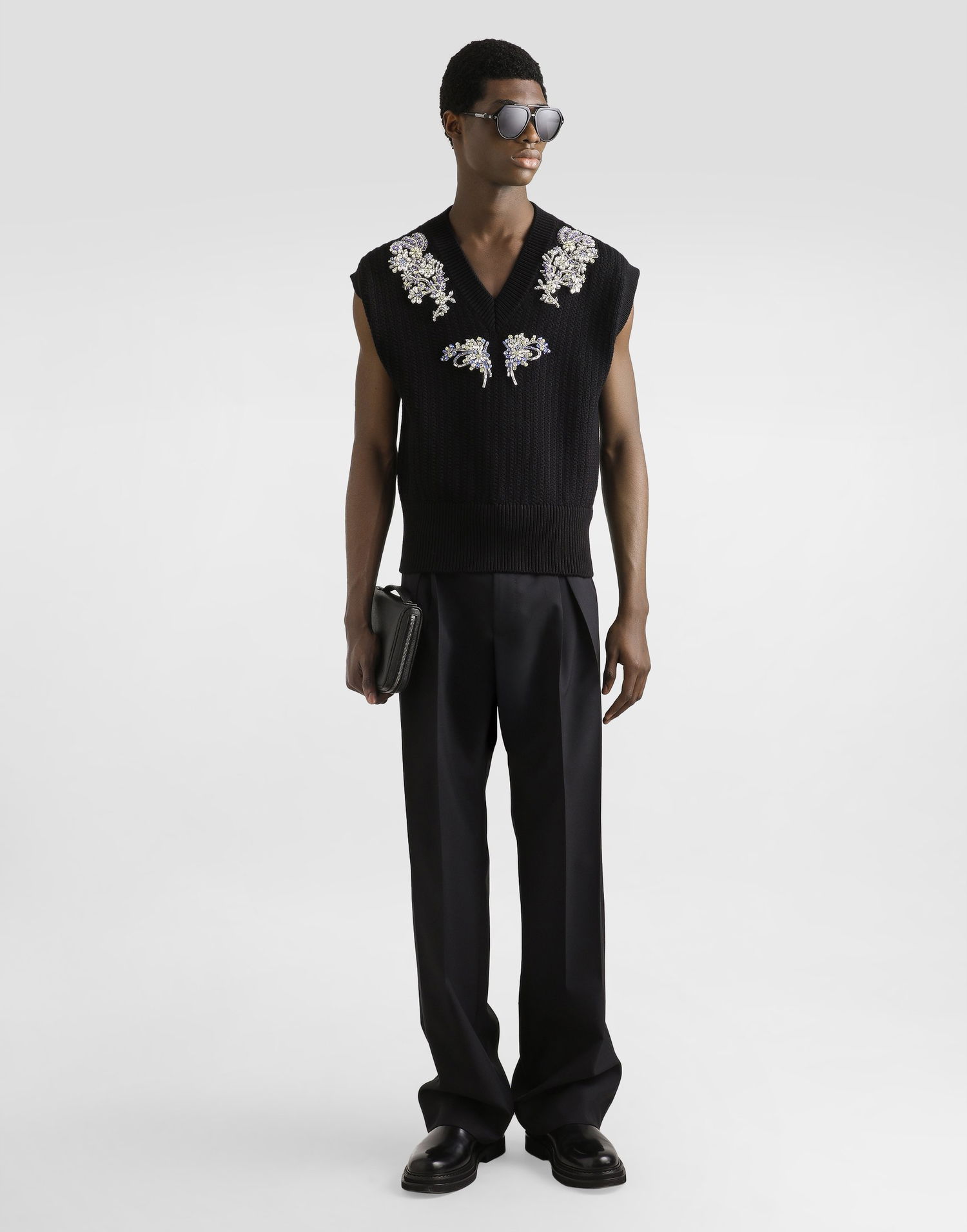 Пуловер Dolce & Gabbana Dolce & Gabbana Cable-Knit Wool Vest with Crystal Embellishments Черно | GXT40ZJDVC7N0000, 1
