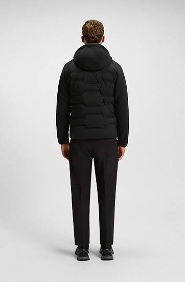Яке BOSS Water-repellent Hybrid Jacket with Quilting and Teddy Fleece Черно | 50544566, 1