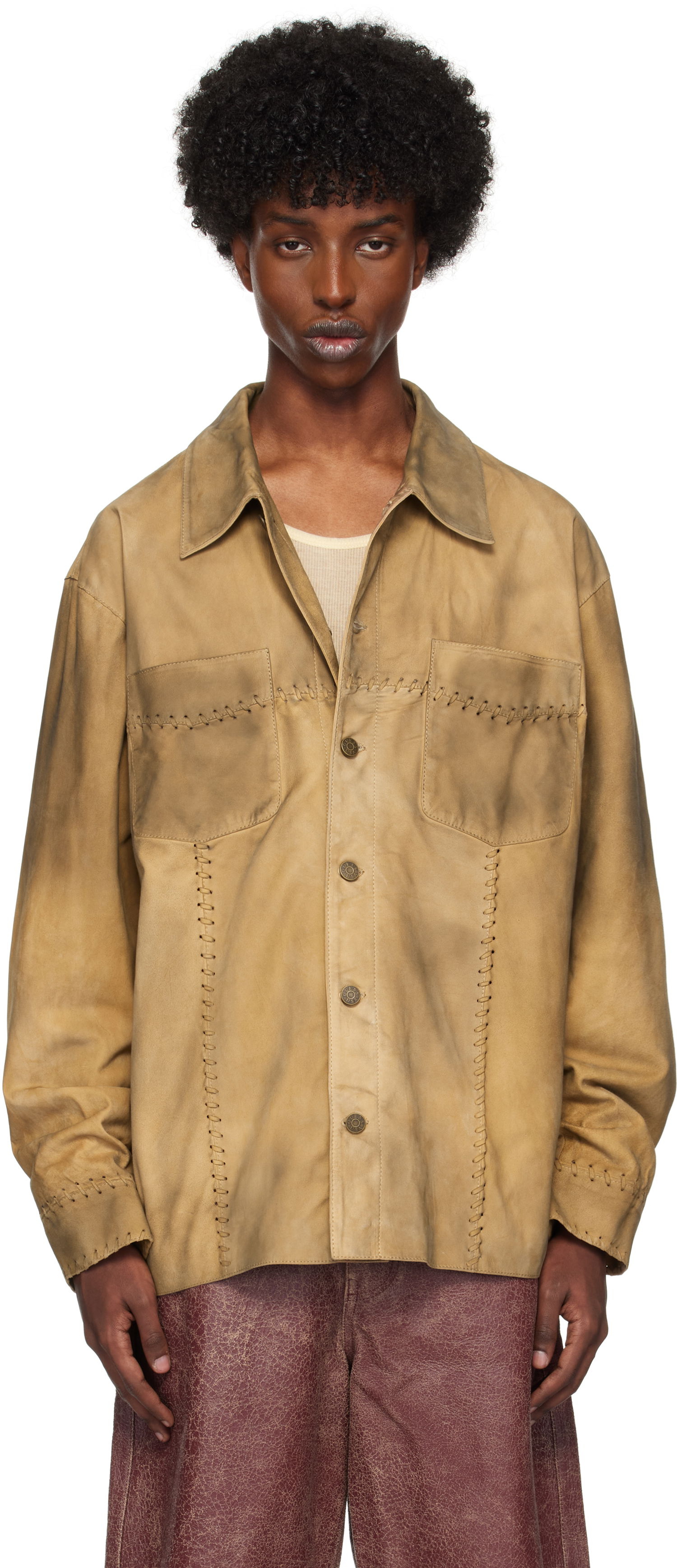 Риза GUESS Washed Suede Shirt Кафяво | M4BH03L0T80A11A, 0