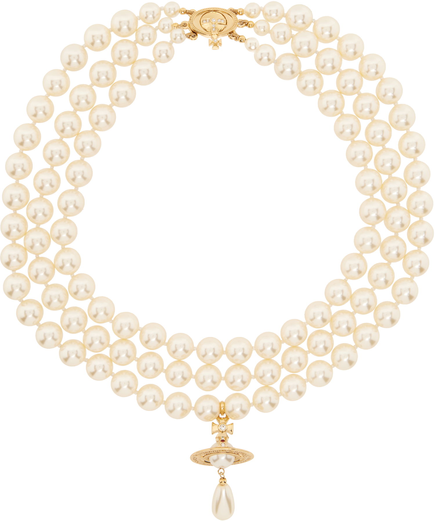 Колие Vivienne Westwood Three Row Pearl Drop Choker Металик | 63030009-02R118-CN, 0