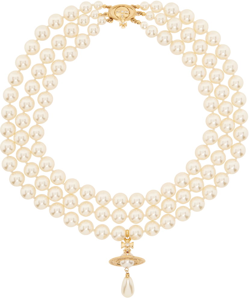 Колие Vivienne Westwood Three Row Pearl Drop Choker Металик | 63030009-02R118-CN