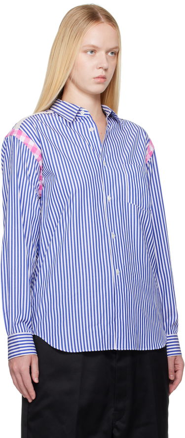 Риза Comme des Garçons Comme des Garçons Striped Gingham Trim Shirt Синьо | FO-B020-S25, 1