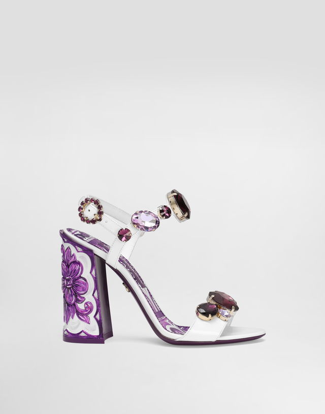 Dolce & Gabbana Patent Leather Jeweled Embroidered Heeled Sandals