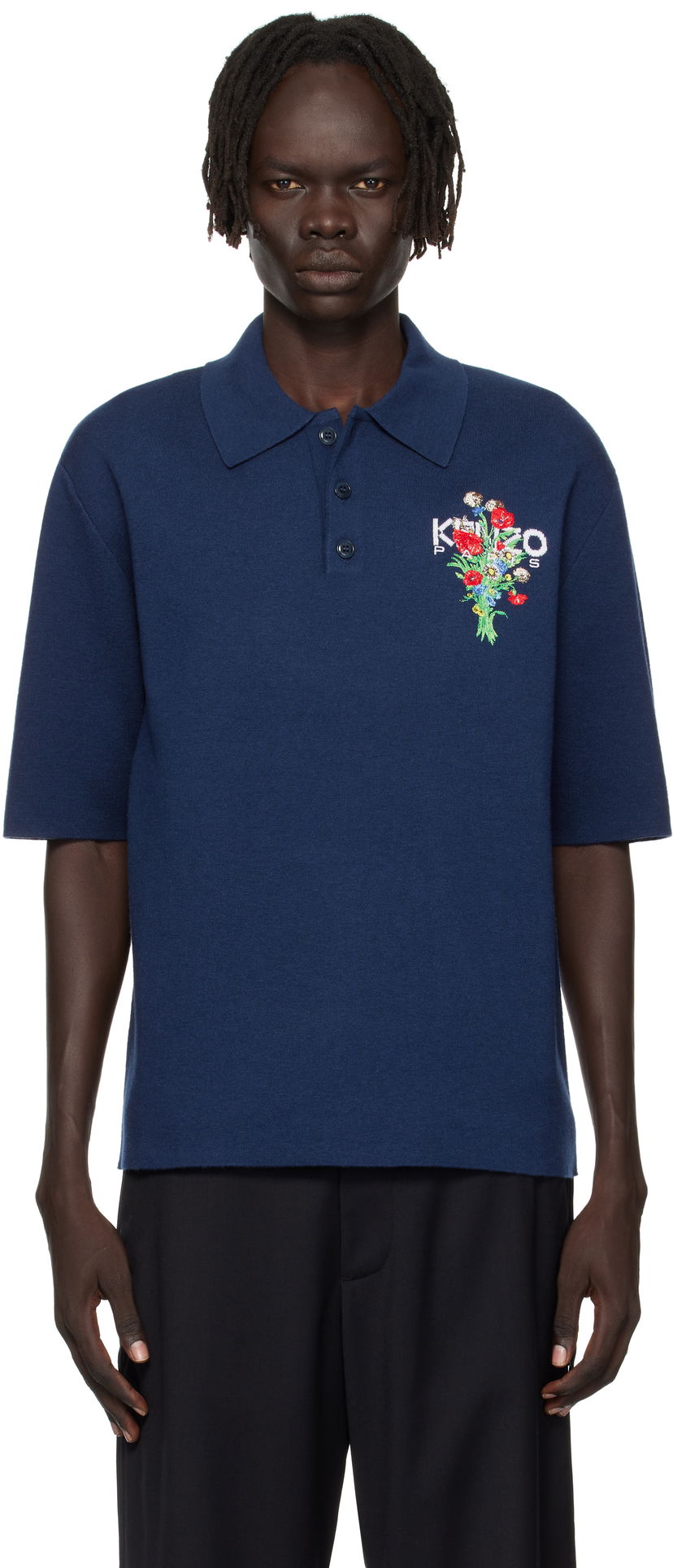 Поло тениска KENZO Kenzo 'KENZO Archive Bouquet' Embroidered Polo Shirt Тъмно синьо | FF65PO7633BG